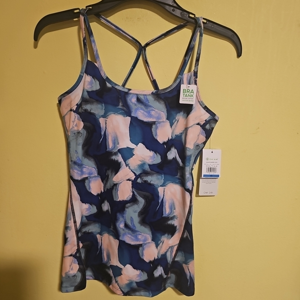 NWT  GAIAM Women'S Size XS Bra Tank Top Stretch Active Yoga Watercolor Print